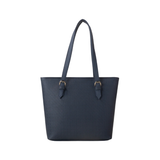 Navy Textured Faux Leather Tote Bag with Dual Straps