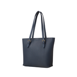 Navy Textured Faux Leather Tote Bag with Dual Straps