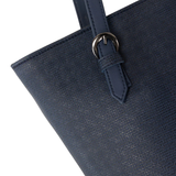 Navy Textured Faux Leather Tote Bag with Dual Straps