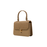 Dark Beige Raffia & Faux Leather Structured Handbag