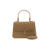 Dark Beige Raffia & Faux Leather Structured Handbag