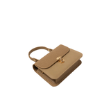 Dark Beige Raffia & Faux Leather Structured Handbag