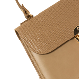 Dark Beige Raffia & Faux Leather Structured Handbag